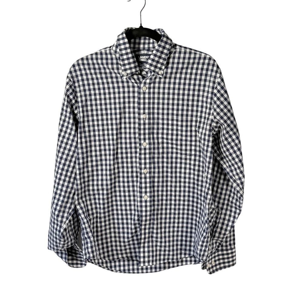 Mens Gingham‎ Button Down Shirt S Navy White Easter Preppy Ivy Garden Lands End